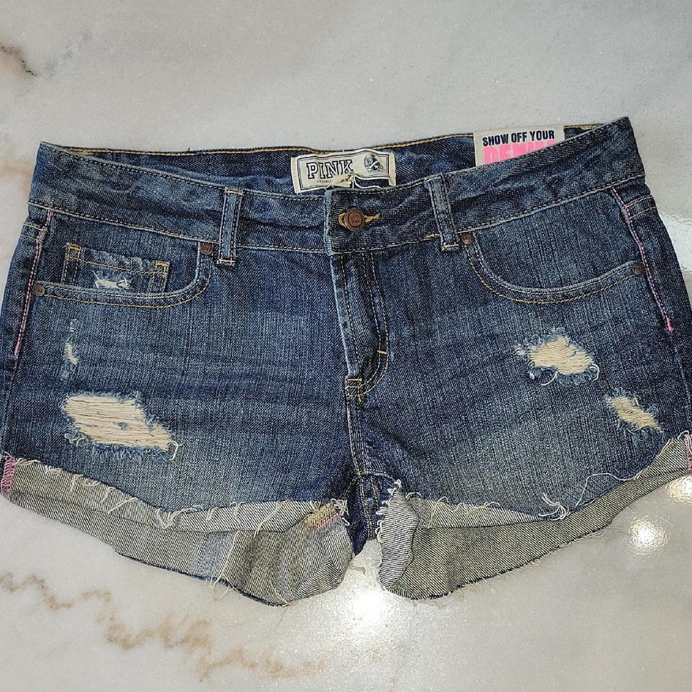 PINK Victoria's Secret Blue Distressed Jean Shorts